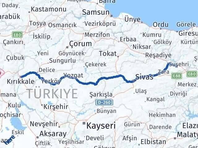 Sivas Akıncılar Kırıkkale Arası Kaç Km - Yol Haritası