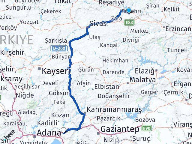Sivas Akıncılar Osmaniye Arası Kaç Km - Yol Haritası