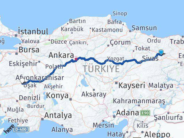 Sivas Akıncılar Uşak Arası Kaç Km - Yol Haritası