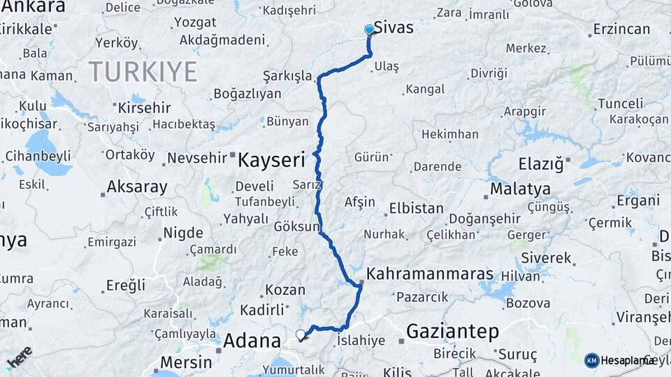 Sivas Alibaba Arası Kaç Km - Yol Haritası