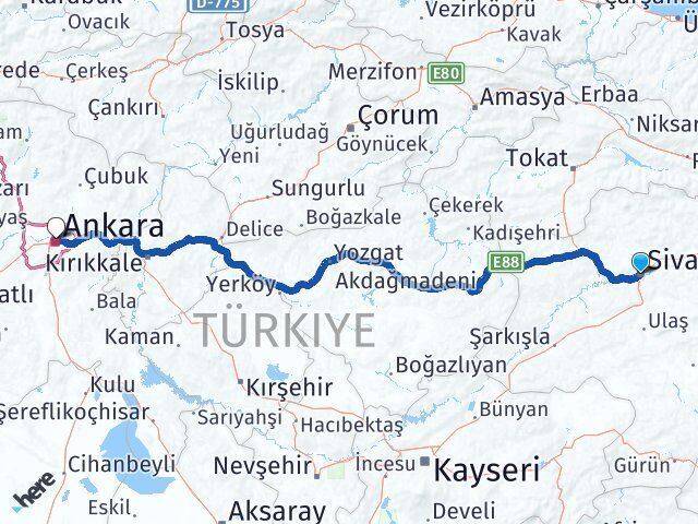 Sivas Altındağ Ankara Arası Kaç Km - Yol Haritası