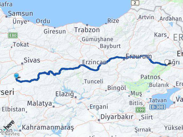 Sivas Altınyayla Ağrı Arası Kaç Km - Yol Haritası