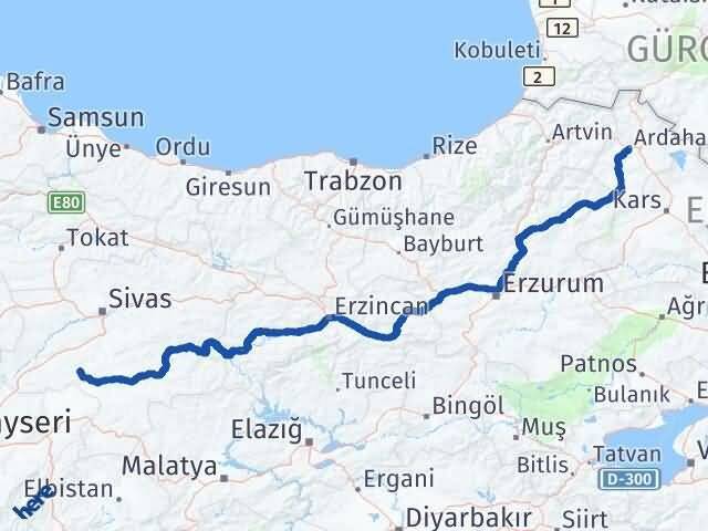 Sivas Altınyayla Ardahan Arası Kaç Km - Yol Haritası