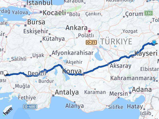 Sivas Altınyayla Aydın Arası Kaç Km - Yol Haritası