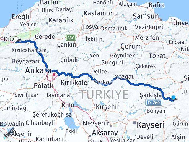 Sivas Altınyayla Bolu Arası Kaç Km - Yol Haritası