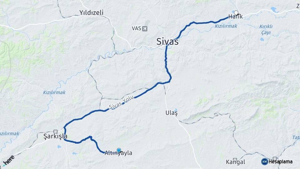Sivas Altınyayla Hafik Arası Kaç Km - Yol Haritası