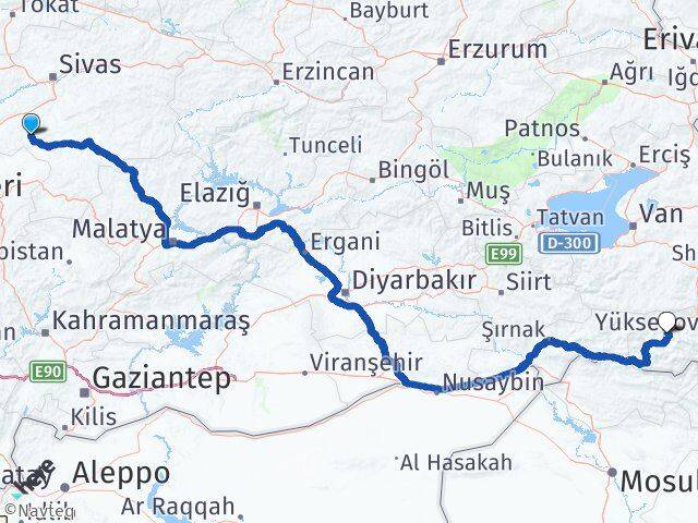 Sivas Altınyayla Hakkari Arası Kaç Km - Yol Haritası