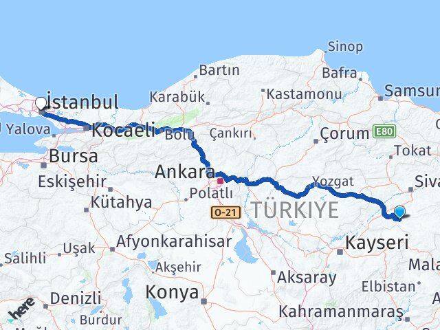 Sivas Altınyayla İstanbul Arası Kaç Km - Yol Haritası