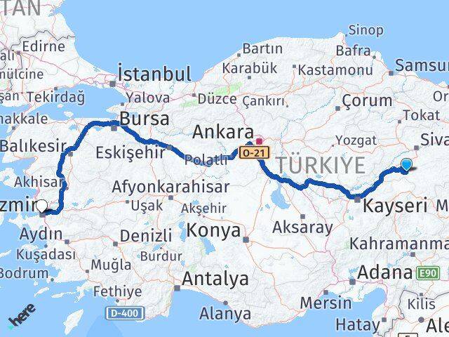 Sivas Altınyayla İzmir Arası Kaç Km - Yol Haritası