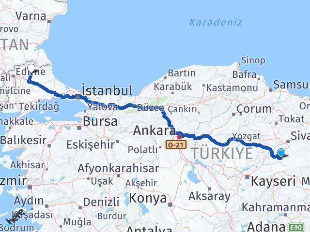 Sivas Altınyayla Kırklareli Arası Kaç Km - Yol Haritası
