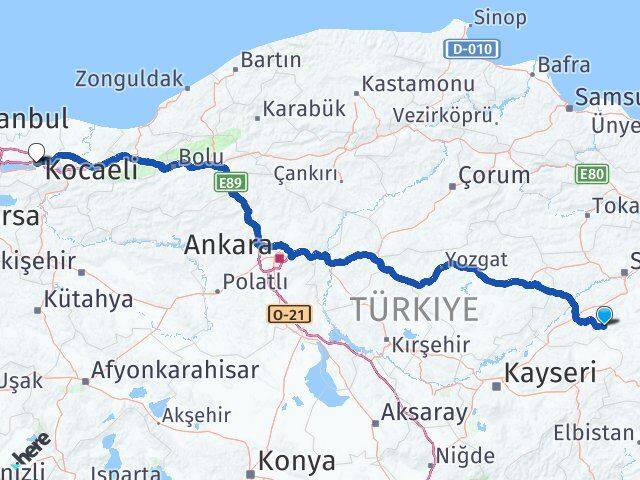 Sivas Altınyayla Kocaeli Arası Kaç Km - Yol Haritası