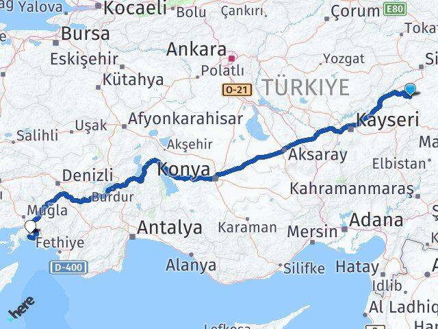 Sivas Altınyayla Muğla Arası Kaç Km - Yol Haritası
