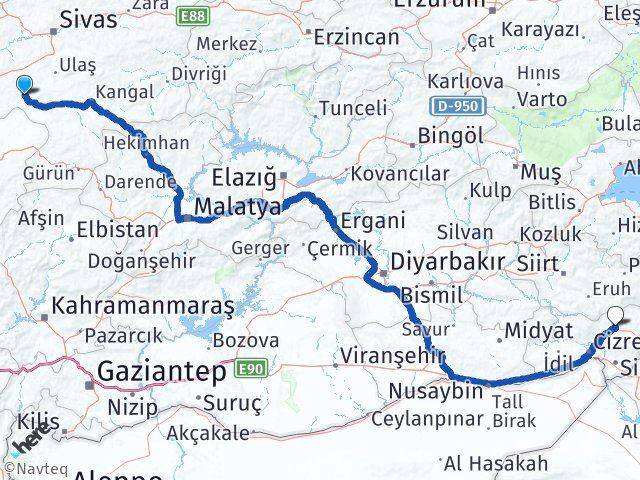 Sivas Altınyayla Şırnak Arası Kaç Km - Yol Haritası