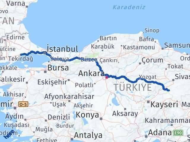 Sivas Altınyayla Tekirdağ Arası Kaç Km - Yol Haritası