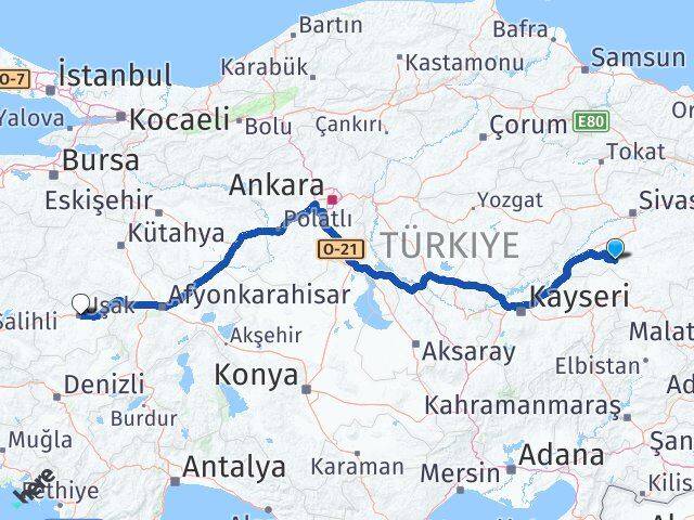 Sivas Altınyayla Uşak Arası Kaç Km - Yol Haritası
