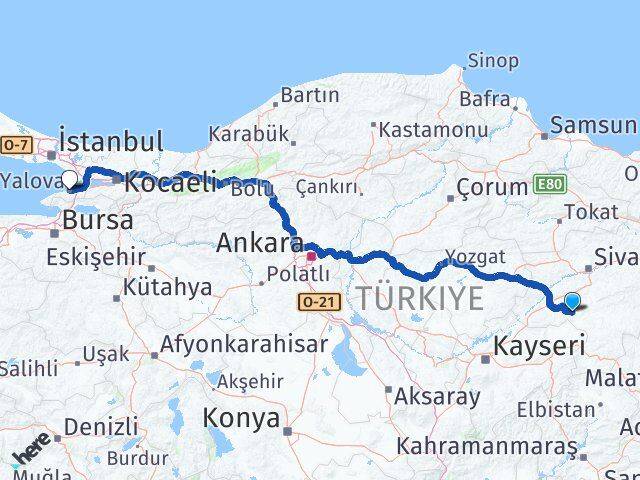 Sivas Altınyayla Yalova Arası Kaç Km - Yol Haritası