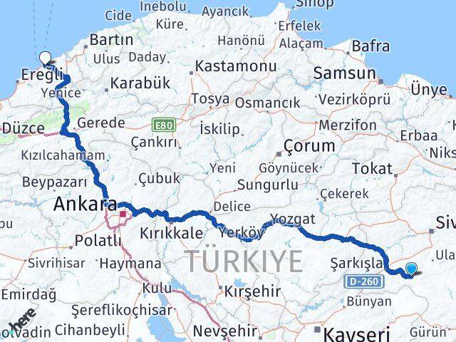 Sivas Altınyayla Zonguldak Arası Kaç Km - Yol Haritası