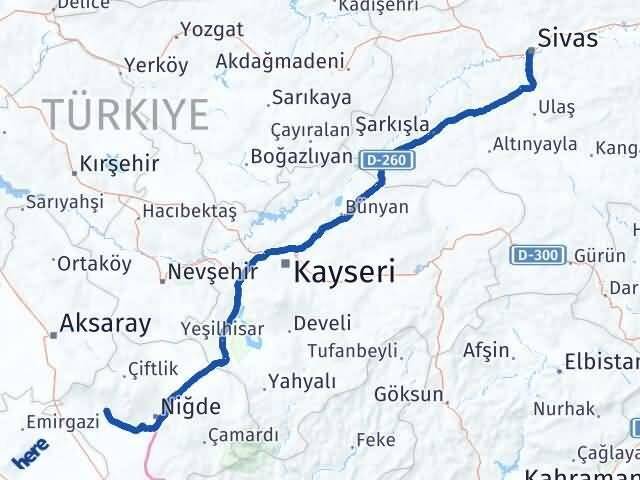 Sivas Altunhisar Niğde Arası Kaç Km - Yol Haritası