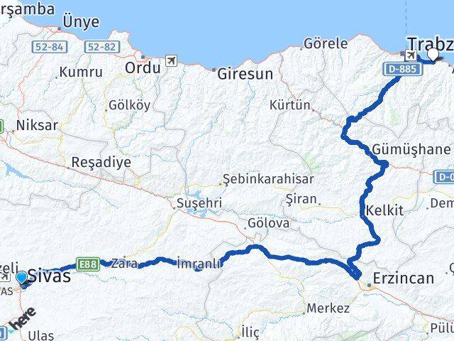 Sivas Arsin Trabzon Arası Kaç Km - Yol Haritası