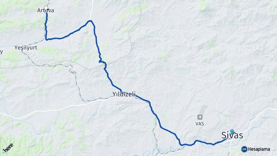 Sivas Artova Tokat Arası Kaç Km - Yol Haritası