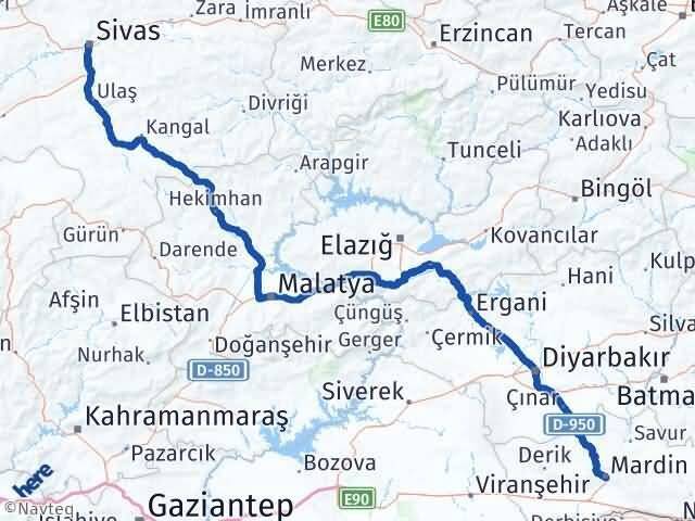 Sivas Artuklu Mardin Arası Kaç Km - Yol Haritası