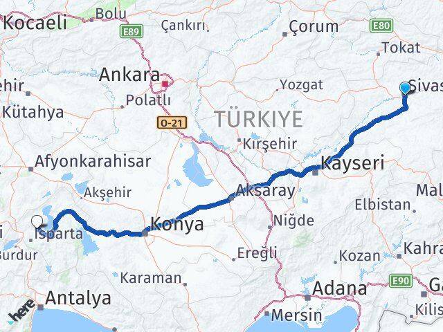 Sivas Atabey Isparta Arası Kaç Km - Yol Haritası