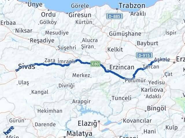 Sivas Aziziye Erzurum Arası Kaç Km - Yol Haritası