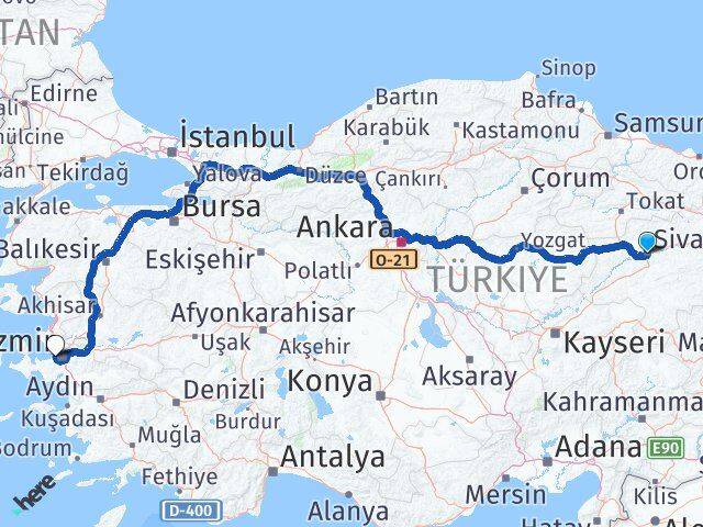 Sivas Balçova İzmir Arası Kaç Km - Yol Haritası