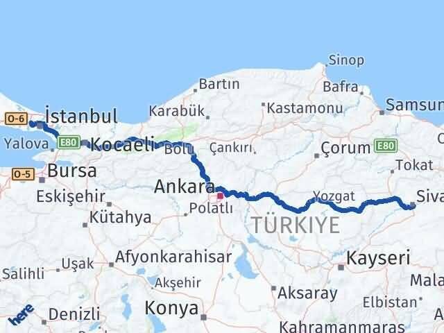 Sivas Başakşehir İstanbul Arası Kaç Km - Yol Haritası