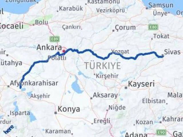Sivas Bolvadin Afyonkarahisar Arası Kaç Km - Yol Haritası