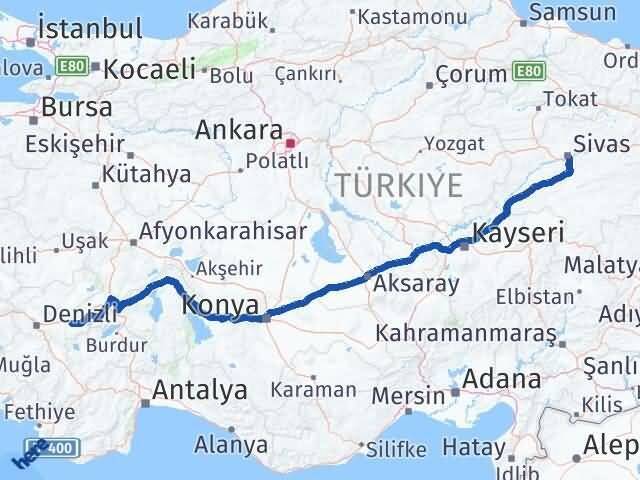 Sivas Bozkurt Denizli Arası Kaç Km - Yol Haritası