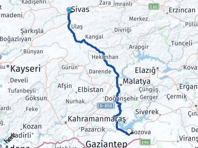 Sivas Bozova Şanlıurfa Arası Kaç Km - Yol Haritası