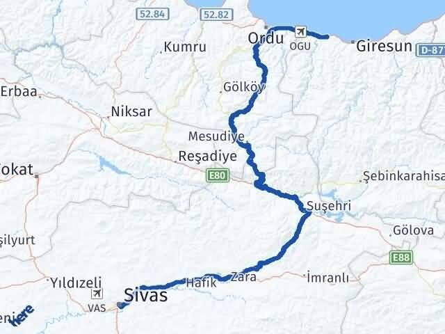 Sivas Bulancak Giresun Arası Kaç Km - Yol Haritası