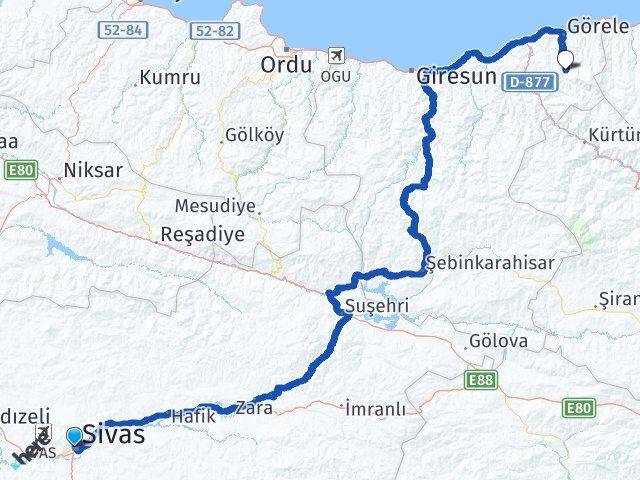 Sivas Çanakçı Giresun Arası Kaç Km - Yol Haritası