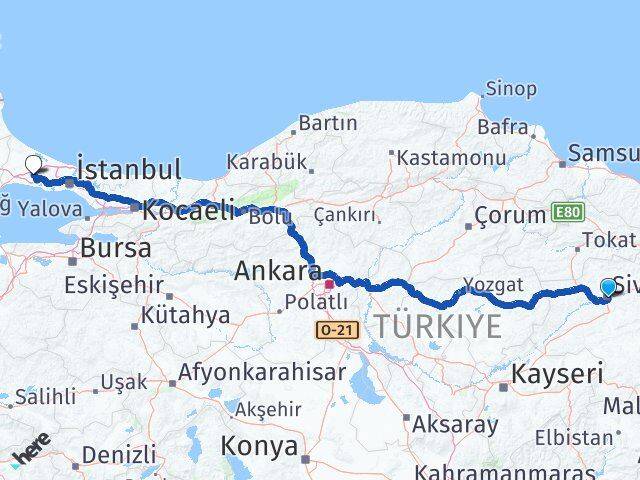 Sivas Çatalca İstanbul Arası Kaç Km - Yol Haritası