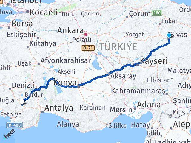 Sivas Çavdır Burdur Arası Kaç Km - Yol Haritası