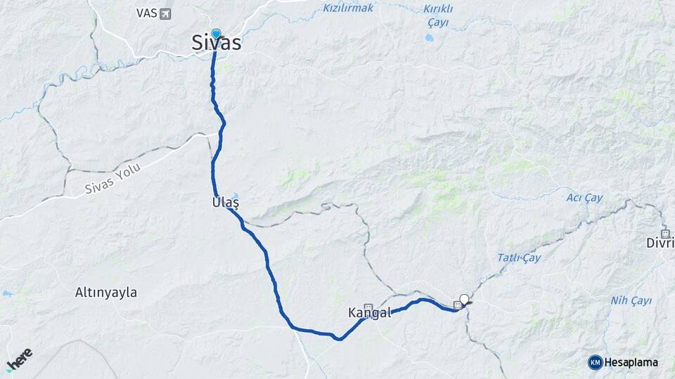 Sivas Çetinkaya Kangal Arası Kaç Km - Yol Haritası