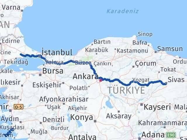 Sivas Çorlu Tekirdağ Arası Kaç Km - Yol Haritası