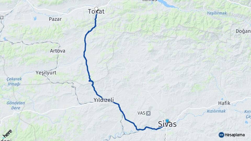 Sivas Danişmentgazi Arası Kaç Km - Yol Haritası