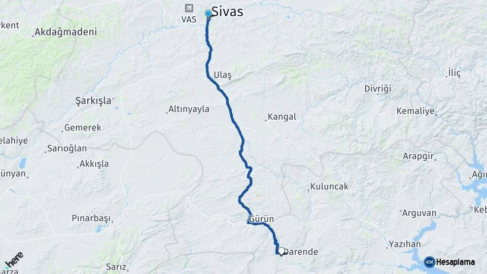 Sivas Darende Malatya Arası Kaç Km - Yol Haritası