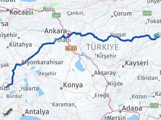 Sivas Dazkırı Afyonkarahisar Arası Kaç Km - Yol Haritası