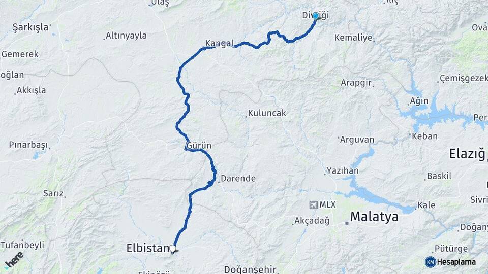 Sivas Divriği Elbistan Kahramanmaraş Arası Kaç Km - Yol Haritası