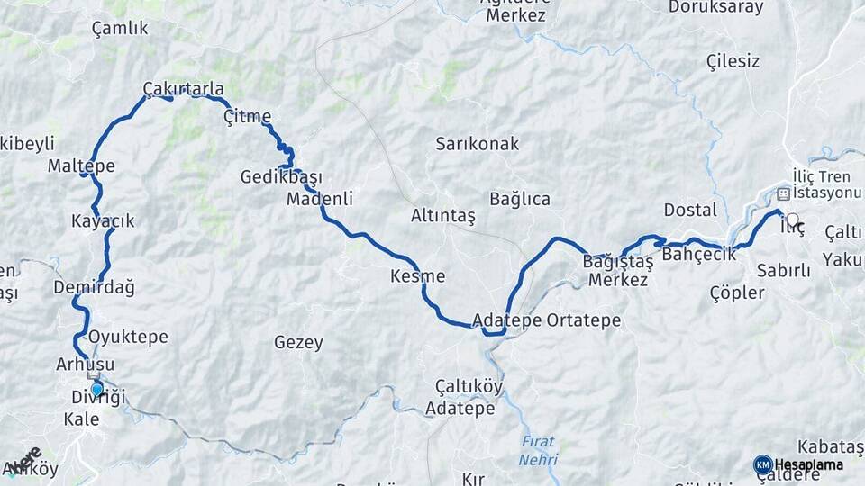 Sivas Divriği İliç Erzincan Arası Kaç Km - Yol Haritası