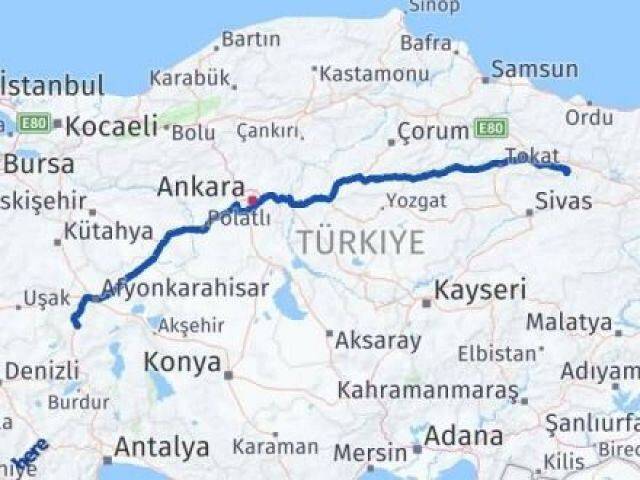 Sivas Doğanşar Afyonkarahisar Arası Kaç Km - Yol Haritası