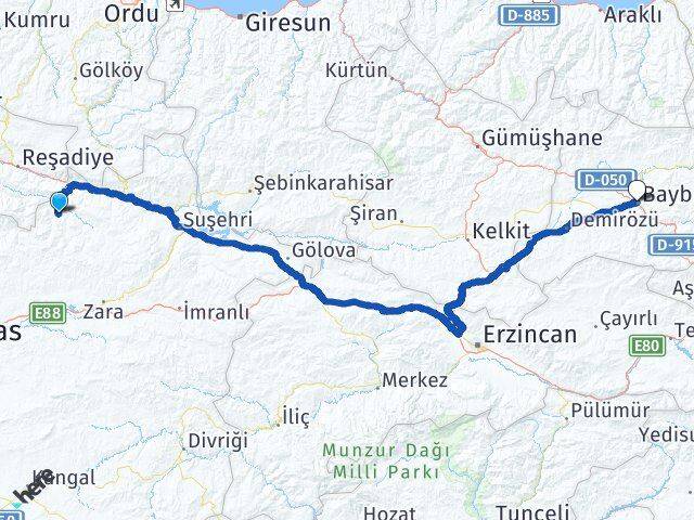 Sivas Doğanşar Bayburt Arası Kaç Km - Yol Haritası