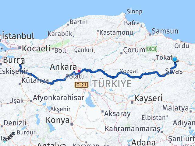 Sivas Doğanşar Bilecik Arası Kaç Km - Yol Haritası
