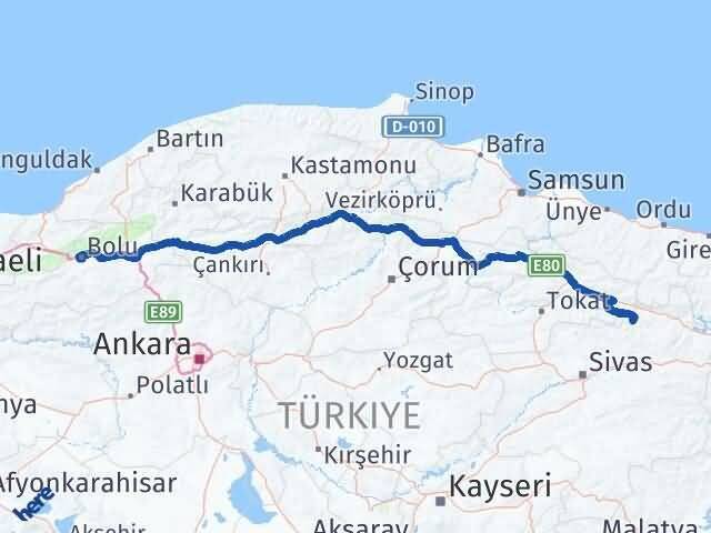Sivas Doğanşar Bolu Arası Kaç Km - Yol Haritası