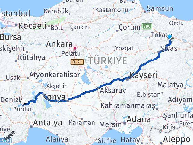 Sivas Doğanşar Burdur Arası Kaç Km - Yol Haritası