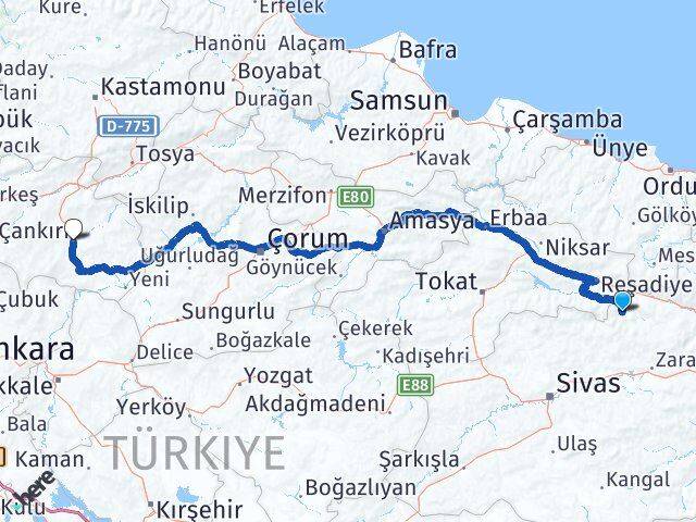 Sivas Doğanşar Çankırı Arası Kaç Km - Yol Haritası