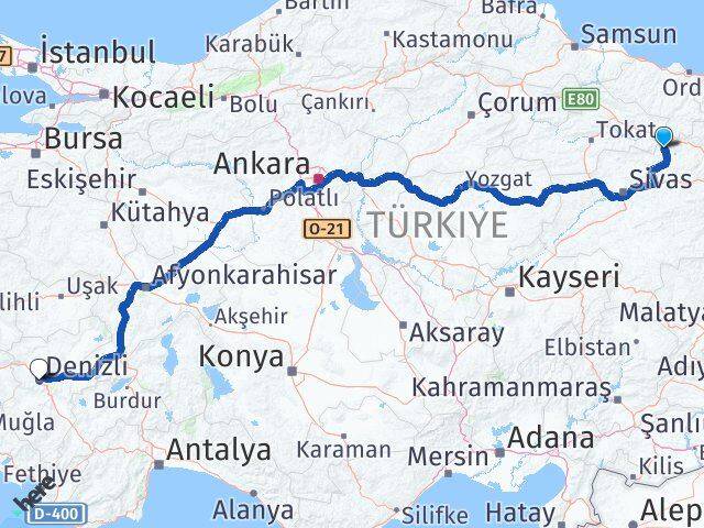 Sivas Doğanşar Denizli Arası Kaç Km - Yol Haritası